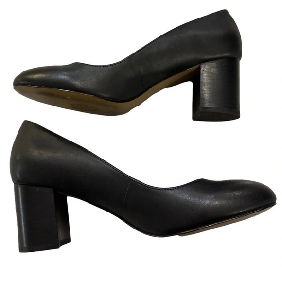 Adrienne Vittadini Glatz Leather black round toe chunky block heel pumps sz 7.5 - Picture 3 of 8
